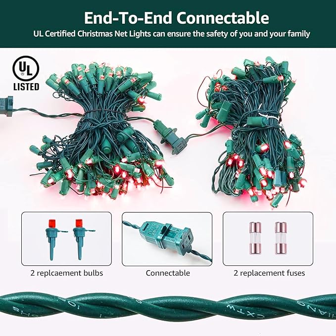 Led Christmas Net Lights Outdoor Christmas Decorations 120Led 6Ftx4Ft Connectable Waterptoof Mesh Net Lights for Trees Bushes Wedding Garden Outdoor Christmas Decorations (Red)