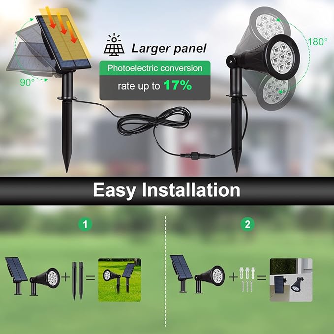 T-SUNUS Christmas Solar Landscape Spotlights Color Changing 2 Pack, Halloween Solar Spot Lights Outdoor Waterproof Garden Pond Light, Separately Installed for Outdoor/Indoor