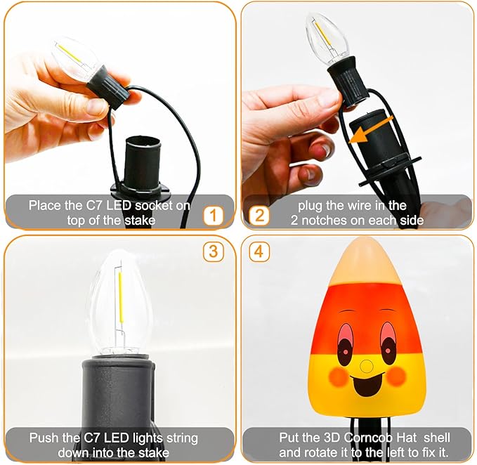 Halloween Candy Corn Pathway Lights Outdoor, 7Ft C7 LED Halloween Decorations Candy Corn Pathway String Lights Waterproof with 4 Stakes for Halloween Outdoor Garden Walkway Driveway Lawn Party Decor