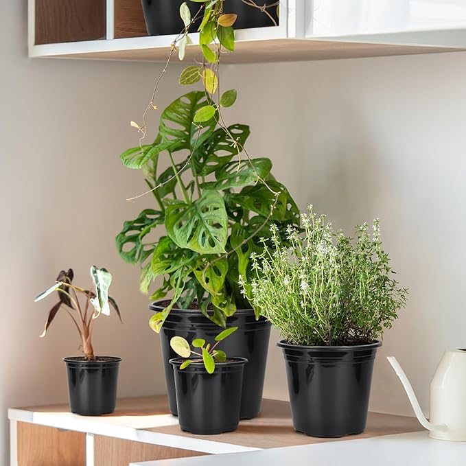 45 Pack 7/6/5/4/3 Inch Nursery Pots for Plants, Plastic Plant Pots with Drainage Holes, Variety Pack Flexible Garden Pot for Outdoor Indoor, Seed Starting Pots (Black)