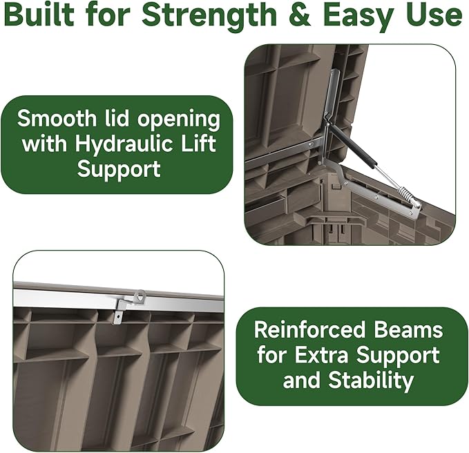 260 Gallon Deck Box Waterproof, UV Resistant Resin Outdoor Storage Box with Hydraulic Rod, Lockable Design and Enhanced Durability for Patio, Garden, and Poolside Use