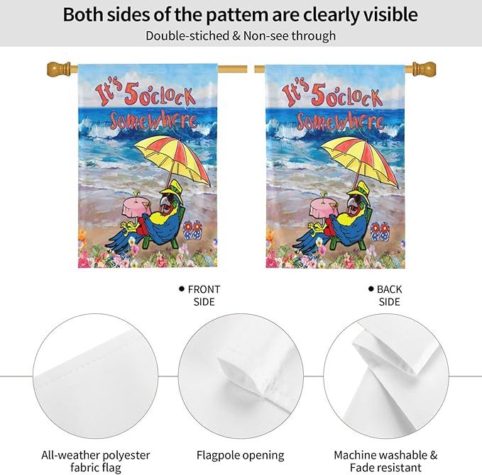 It'S 5 O'Clock Somewhere Garden Flag 28x40 Inch Outdoor Decoration Banner Spring Summer Tropical Beach House Flags Yard Farmhouse Garden Deco Indoor Sign, Colour 1-1