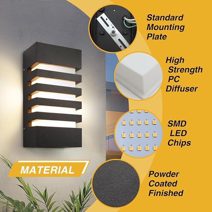 Outdoor Wall Light 12W LED Modern Wall Sconce Lamp Exterior Wall-Mounted Garden Corridor Porch Patio Light Waterproof LED Wall Light Fixture for Outdoor Lighting Warm White 300lm