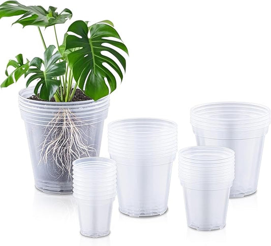 Vesici Large Size Clear Nursery Pots Variety Pack Plant Pots with Drainage Holes Planters for Indoor Plants Flexible Transparent Plastic Plant Bottle Succulents(32 Pcs,3/4/5/6/7 Inch)