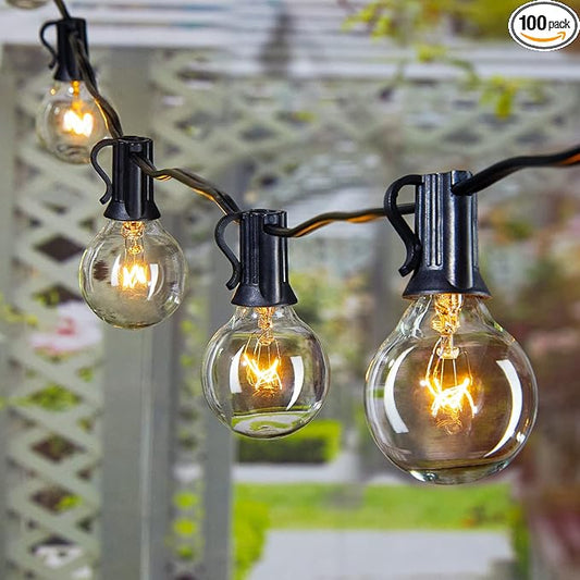 Brightown Outdoor String Lights, 100 Ft Globe Patio Lights with 104 Edison Glass Bulbs(4 Spare), UL Listed Hanging Outside Lights for Backyard Balcony Party Decor, E12, Not Connectable