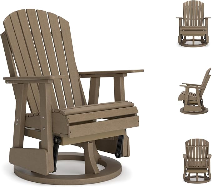 Signature Design by Ashley Hyland Wave Casual Weather Resistant HDPE Outdoor Swivel Glider Chair, Light Brown