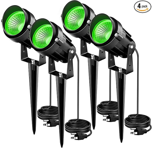 Directly Sold by Factory 7W Green Landscape Lights, 110v 120V LED Landscape Lighting IP66 Waterproof Outdoor Spotlights for Garden Yard Pathway Tree, 4 Pack