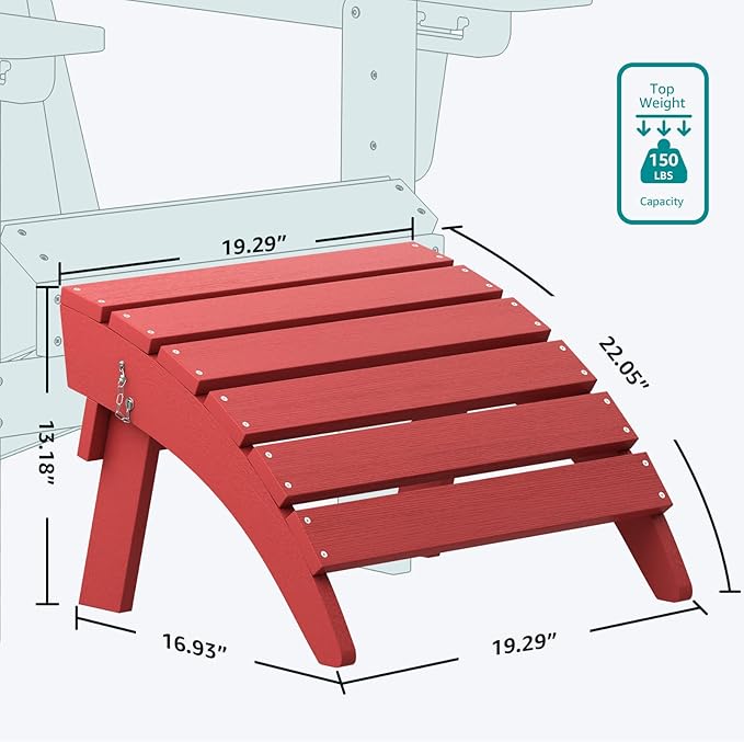 SERWALL Folding Adirondack Chair Footstools Set of 2, Adirondack Ottomans Without Assembly, Red