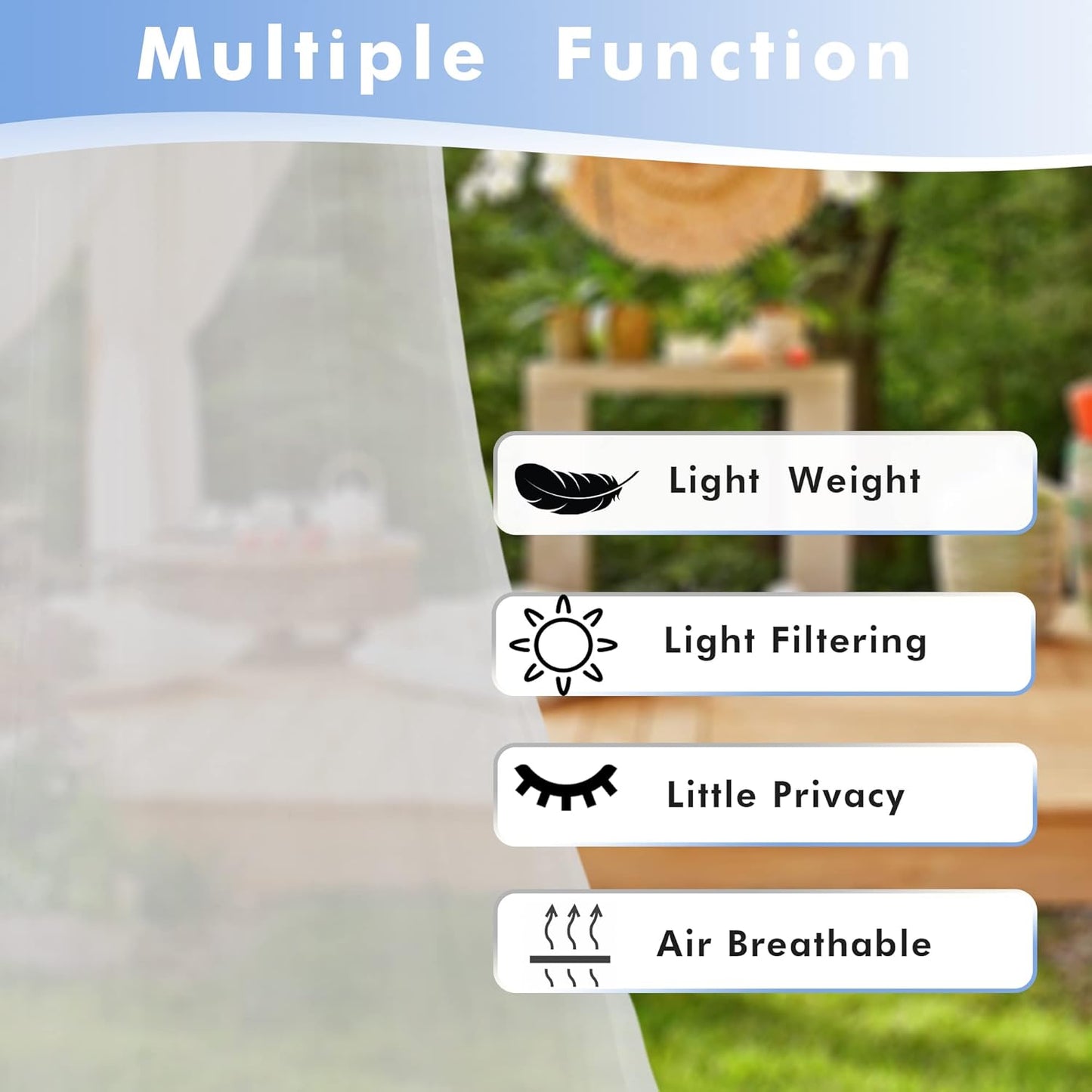 HolidayIdeas Beige Outdoor Sheer Curtains for Patio Waterproof, 2 Panels - 54 x 84 Inch - Light Filtering Voile Outside Curtains Grommet Drapes for Front Porch, Gazebo, Pergola, Backyard