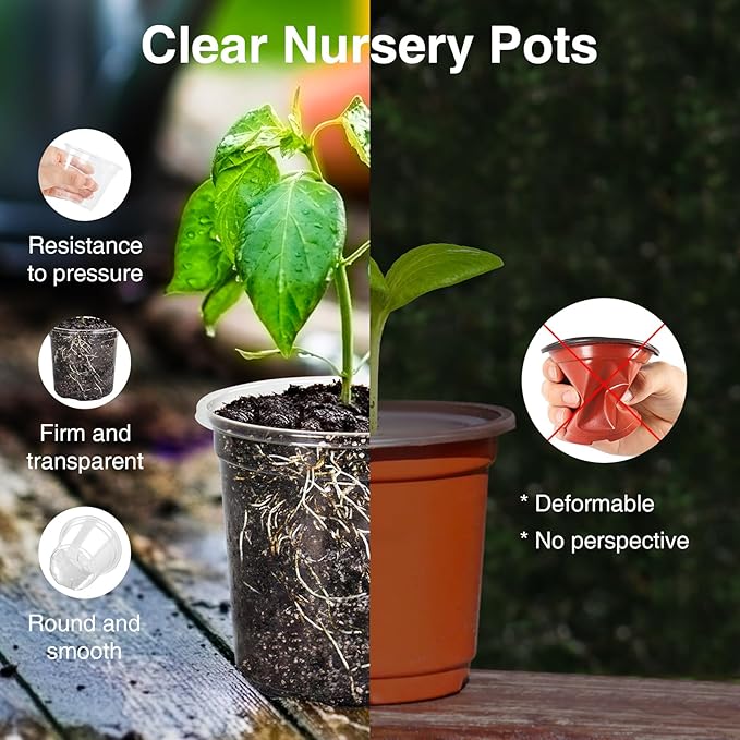 Bonviee Clear Nursery Pots for Plants, 6.7/5/4/3.5 Inch Reinforced Clear Nursery Pots with Drainage Hole, 36 Packs Transparent Plastic Plant Pot Seedling Planter Seed Starter Flower