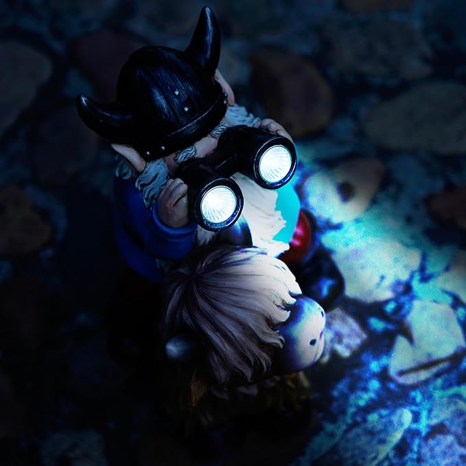 Tolimi Garden Gnome Sitting on Highland Cow Outdoor Statue wiht Solar LED Light Funny Decoration for Yard and Patio Gifts (Gnome)