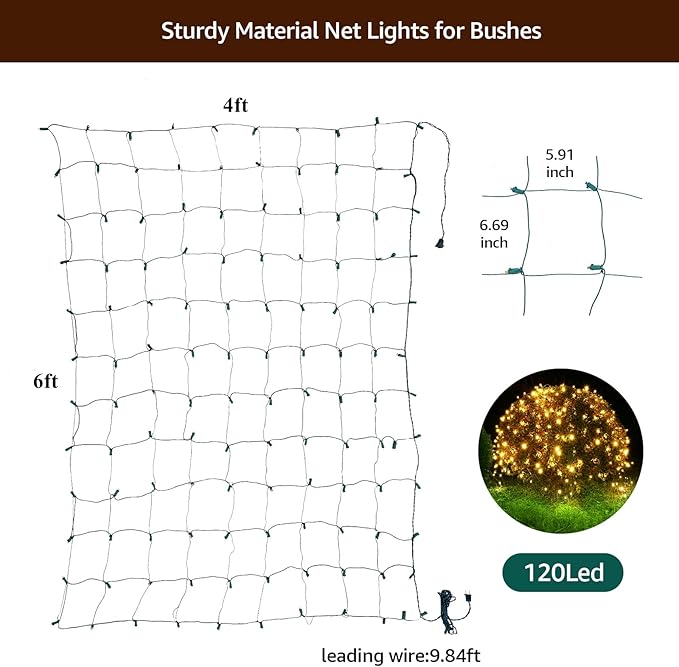 Led Christmas Net Lights Outdoor Christmas Decorations 120Led 6Ftx4Ft Connectable Waterptoof Mesh Net Lights for Trees Bushes Wedding Garden Outdoor Christmas Decorations WarmWhite