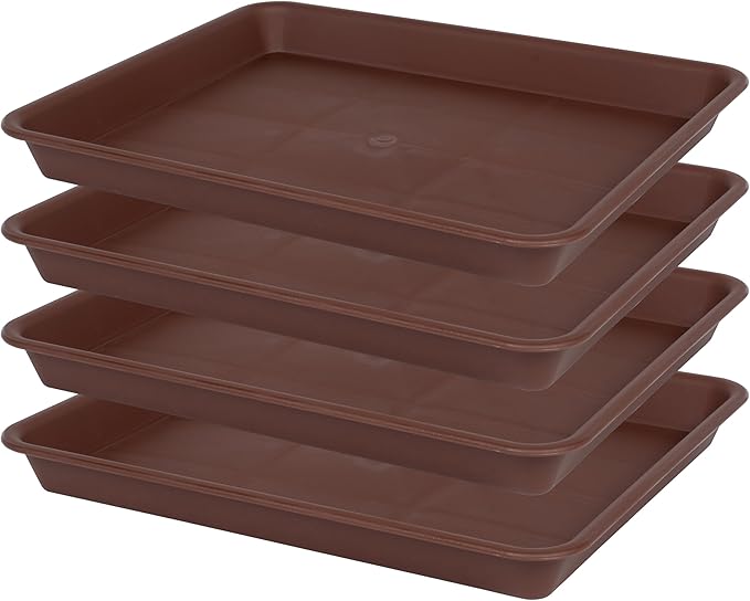 Plant Growing Trays 4 Pack, Plant Tray, 14.5"x11", Heavy Sturdy Plastic Plant Saucer Seed Trays, Seedling Starter Tray, Plant Drip Trays for Indoors, Seed Starter Growing Tray (Chocolate)