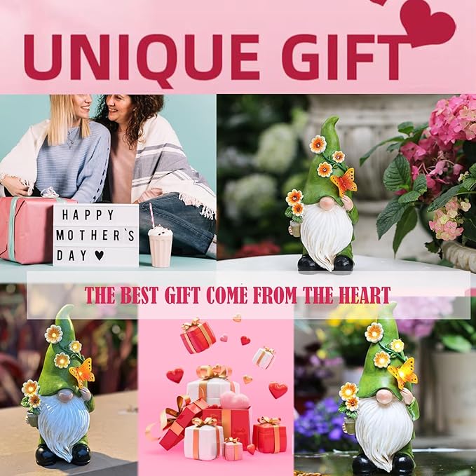 Garden Gnomes Statue Outdoor Decor,10.5" Resin Solar Garden Gnome Outdoor Statues, Funny Gnomes Gardening Gifts for Women,Bithday Gifts for Grandma