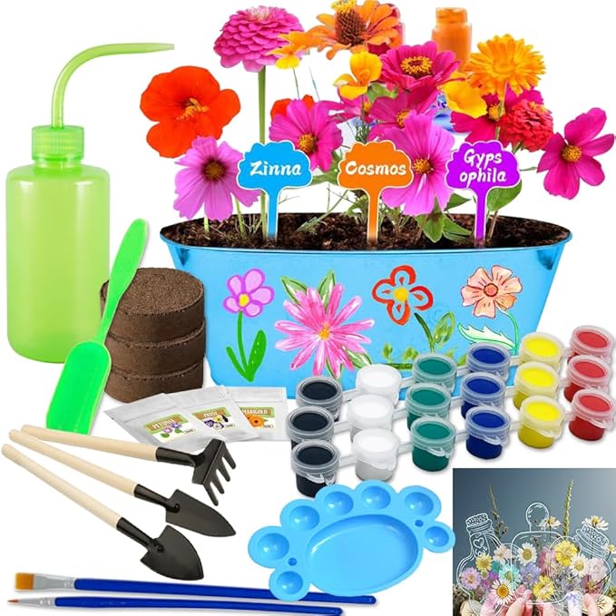 IELEK Paint & Plant Growing Flower Garden Kit for Kids - Arts and Crafts Gardening Set Easter Gifts Kit for Girls & Boys Ages 5, 6, 7, 8, 9, 10, 11 & 12 Year Old