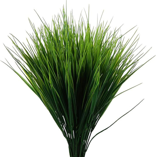 8 Pack Artificial Plants Flowers Grass Shrubs No Fade Faux Plastic Flowers Outdoor for Farmhouse Garden Porch Patio Indoor Wedding Decoration Greenery Fake Plants uv Resistant (3#Green)