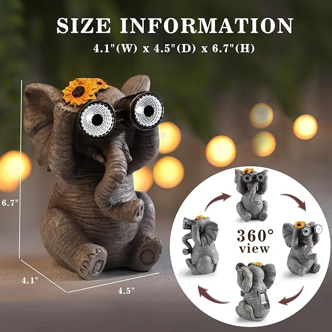 Outdoor Solar Garden Statues, Funny Garden Decor Statue - Resin Animal Statues Decor with Binoculars, Outdoor Solar Statues for Patio Decor, Unique Garden Gifts for Women.