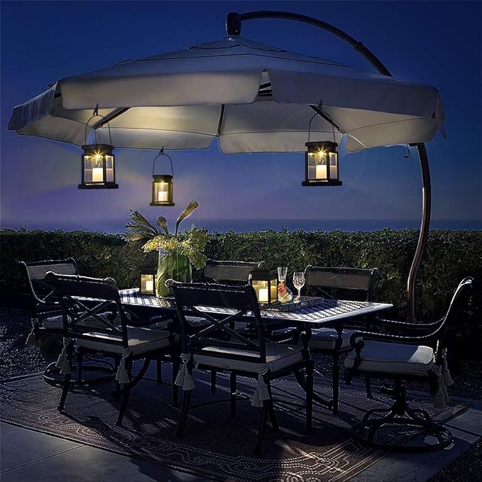 GIGALUMI Solar Lanterns Outdoor Waterproof, 4 Pack Hanging Solar Lanterns for Outside, Candle Effect Outdoor Lights for Pathway, Garden, Patio, Lawn, Porch, Gazebo, Tent, Tree, Yard(Constant Lights)