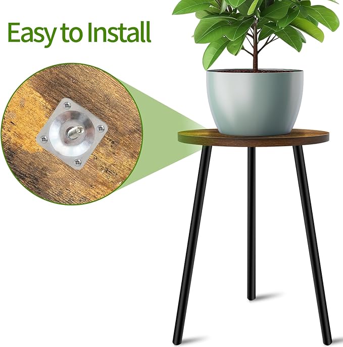 Plant Stand Indoor, Modern Plant Stands for Indoor Plants, Single Flower Stand with Round Wooden Board for Living Room, Balcony, Deck