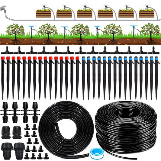 236FT Quick Connect Drip Irrigation Kit, Garden Watering System DIY Automatic Irrigation Equipment Kit for Lawn Raised Bed Greenhouse Plant Watering with 1/4'' Tubing, Drip Emitter, Connector