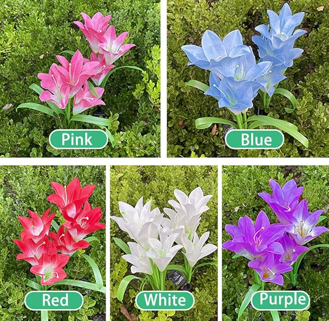 Veesee Solar Lily Flower Lights, Garden Lights for Christmas Gift, Outdoor Solar Powered Garden Lily Decorative Light, Colors Changing Solar Flower Light for Garden,Patio,Yard,Decoration-Red