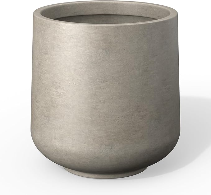 Kante 11.6" Dia Round Concrete Planter, Outdoor Indoor Large Plant Pots Containers with Drainage Hole and Rubber Plug for Home Garden Patio, Buff Concrete