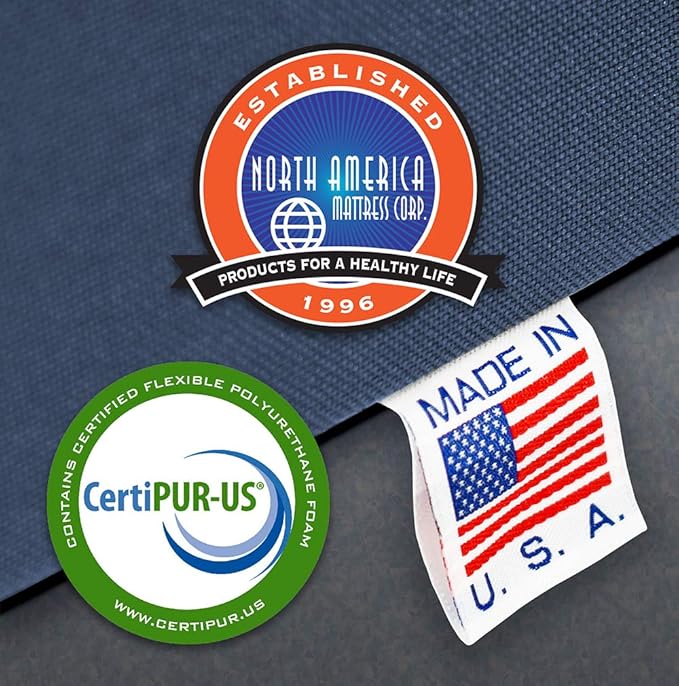 North American Mattress 6' Outdoor Picnic Bench Seat Cushion - 2 Piece Set; 72" (6ft) x 10" x 3"; Navy Blue - Folding & Easy to Carry