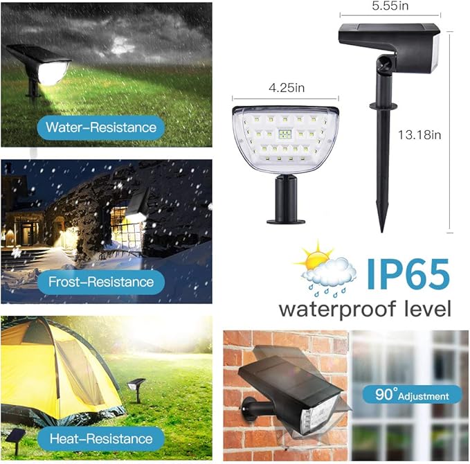 Jior Solar Lights Outdoor Waterproof IP65,32 LED Garden Lights,Solar Landscape Lighting Outdoor for Yard Driveway Walkway Pool Patio (Warm White-2 Pack)
