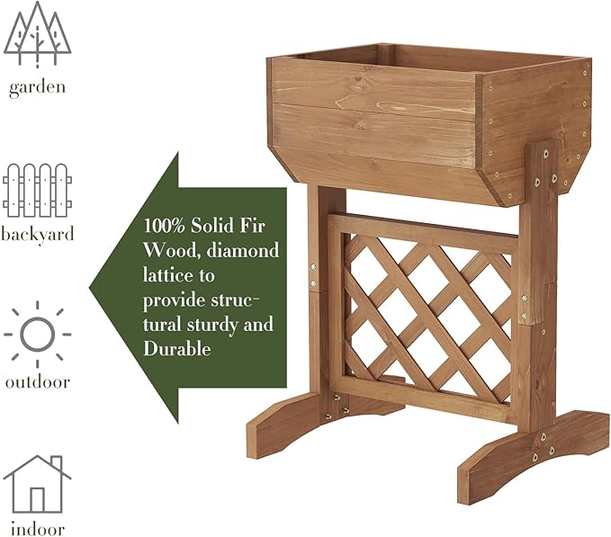 Raised Garden Bed, Standing Vertical Horticulture Planter Box for Backyard, Patio, Balcony, Planter for Flowers Herbs Vegetables for Indoor & Outdoo Decor with Trellis (Brown)