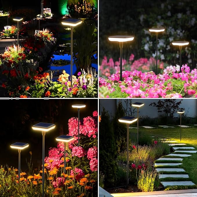 Solar Lights Outdoor Garden 4 Pack Solar Pathway Light 31" Tall Sway by Wind Solar Swaying Lights 34LM Bright Up to 12H IP65 Waterproof Auto On/Off for Outside Yard Path Patio Lawn Flower
