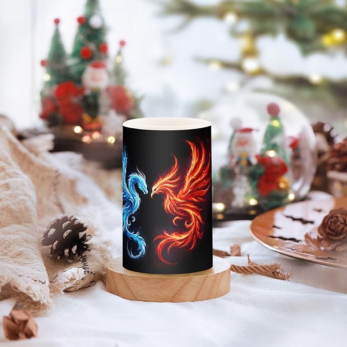 Flickering Flameless Candles, Dragon Phoenix LED Candles with Remote Timer, Set of 2 Battery Operated Candle for Valentine Wedding Birthday
