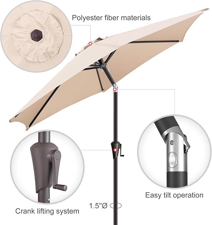 9ft Outdoor Patio Umbrella - Table Umbrella Waterprool UV Protection, Sombrillas de Patio with Push Button Tilt&Crank, Sun Umbrella for Pool, Porch, Garden, Deck, Backyard(Beige)