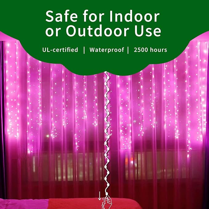 Ultra-Bright Connects End to End Pink Christmas Mini Light 300L 63.8Ft(2Sets-Each 150L)UL Listed Incandescent Bulb String Light for Indoor Outdoor Holiday Garden Party Christmas Tree Decor