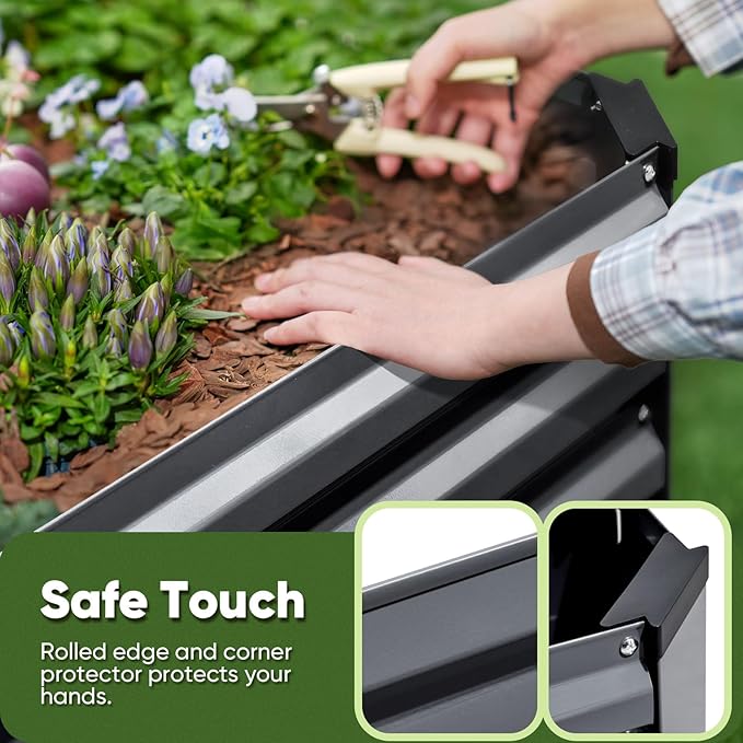 KING BIRD Raised Garden Bed Kit with Bottom 2025 Upgraded Galvanized Planter Garden Box Outdoor & Indoor for Gardening, Vegetables, Flowers, Dark Grey, 47.2x23.6x11.8 in