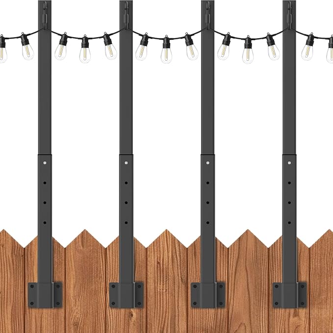 AILBTON 2.8FT 4 Pack Suspension Outdoor String Light Poles for Outside String Lights Hanging,with Clip and Holder,Light Post Mounting Stand for Patio Fence Wall Garden Backyard Deck