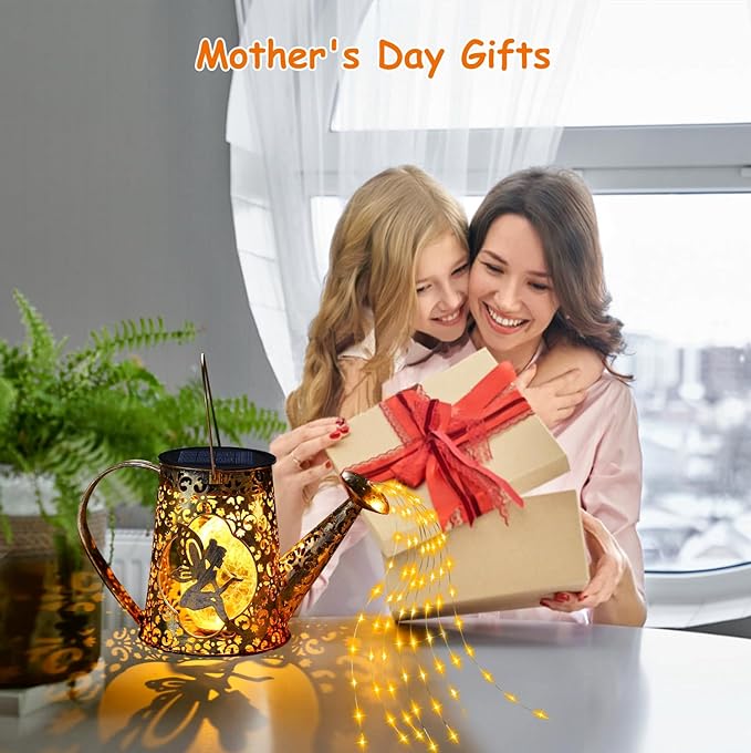 YJFWAL Solar Watering Can Lights, Unique Fairy Gifts for Women Mom Grandma Birthday, Waterproof Outdoor Garden Decor Large Hanging Solar Lantern Fairy Lights for Patio Porch Yard Flowerbed Pathway