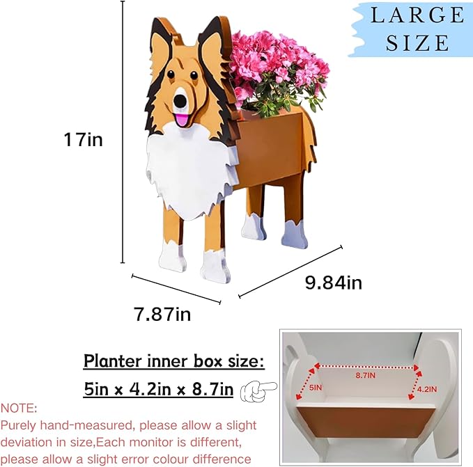 Sheltie Dog Planter Plant Pots,Cute Garden Dog Flower Planter,Large Dog Planters Birthday Gifts for Women,Office,Indoor/Outdoor Decor(9.84 * 7.87 * 17in)