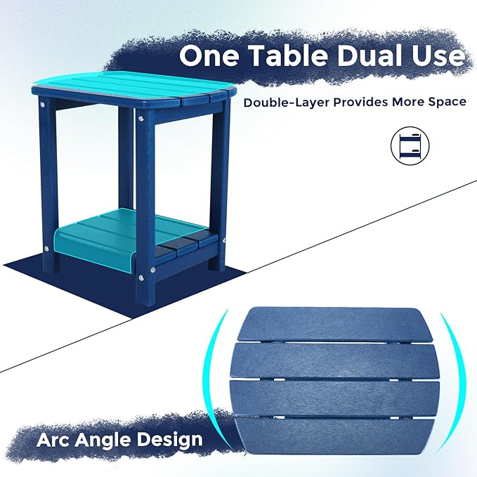 Adirondack Square Outdoor Side Table,2-Tier Storage Patio Side Table, HDPE End Tables for Backyard Pool Porch Garden Lawn(Blue)
