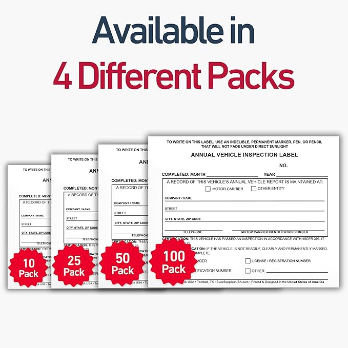 5 Pack Buck Annual Vehicle Inspection Label, 2-Ply Adhesive Vinyl with Mylar Laminate, FMCSA & DOT Compliant, Weatherproof, Tear Resistant, Easy to Write On, 5" x 4" - Made in USA