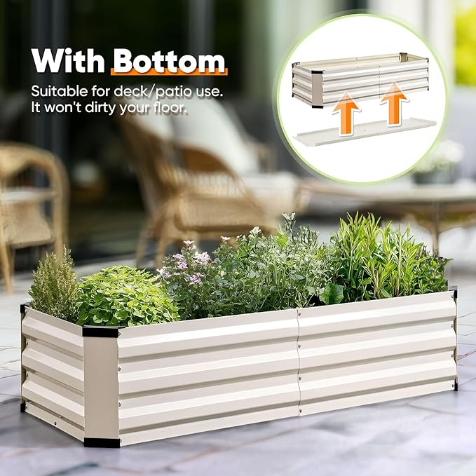 KING BIRD Raised Garden Bed Kit with Bottom 2025 Upgraded Galvanized Planter Garden Box Outdoor & Indoor for Gardening, Vegetables, Flowers, Beige, 47.2x23.6x11.8 in
