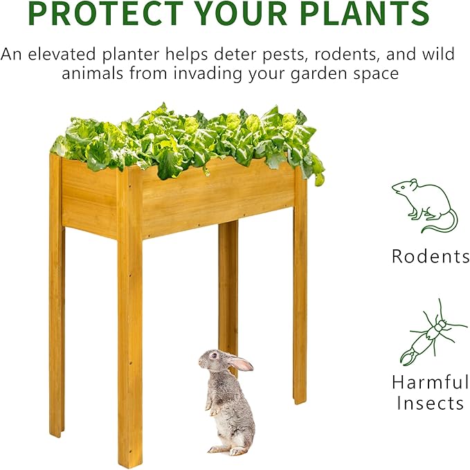 Premium Fir Wooden Raised Garden Bed with Four Legs for Backyard and Balcony Gardening,Suitable for Indoor and Outdoor use,33.07''×15.75''×38.58''