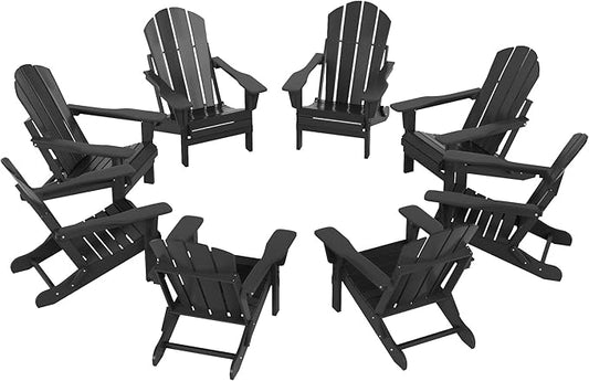 Westin Outdoors Laguna WO Outdoor Adirondack Folding Patio Chairs 8 PCS Set Retro Beach Aesthetic for Backyard, Lawn, Patio, Deck, Garden, Weather Resistant Polyethylene Plastic Lounger (Gray)