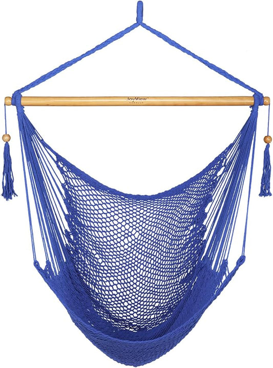 JoyView Hammock Chair with Spreader Bar Caribbean Hammock Swing Chair 300 LBS Weight Capacity XL Rope Hanging Chair for Outdoor Indoor Garden Yard - Blue