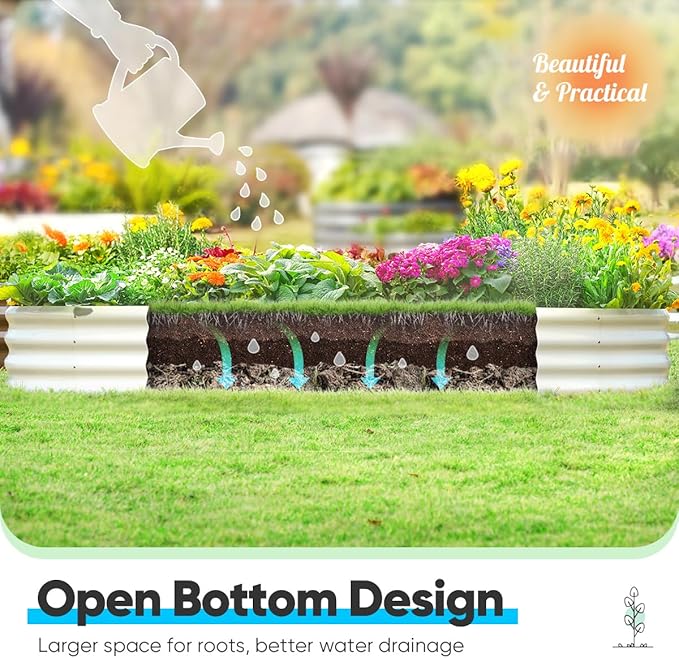 Quictent Galvanized Raised Garden Bed Kit, 6x3x1ft Oval Large Metal Outdoor Planting Box, Ground Planter Strengthened by Crossbar, Beige