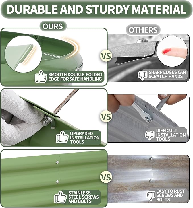 1MORE Galvanized Raised Garden Bed- Planter Garden Boxes Outdoor, Raised Beds for Gardening, 4x2x1ft Metal Garden Bed Kit for Vegetables Flower, Planter Raised Beds with Tools.Green-2pack