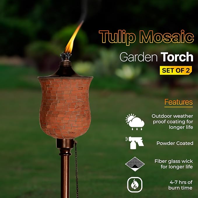 Deco Window 2 Pcs Garden Torch for Outdoor 4-in-1 Convertible Table Torch Citronella Oil Lamp for Backyard Patio Deck Table Top & Ground Installation (Mosaic)