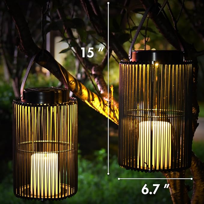 Solar Lanterns for Outdoor Waterproof, ZBLUXBZ Outdoor Table Lamp for Outside Hanging Solar Lights, LED Garden Cordless Lights Perfect for Patio and Pathway Lighting (11-inch Height, Black)