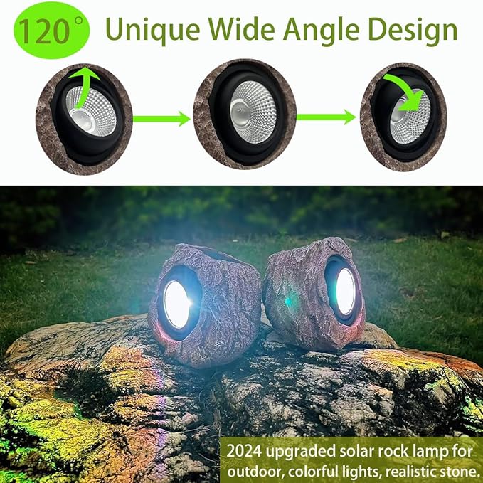Solar Rock Lights Outdoor Waterproof, 2 Pack LED Colored Garden Landscape Light, Stone Statue Bright Solar Spot Light for Path, Yard, Patio, Lawn, Porch, Yard Decoration and Lighting