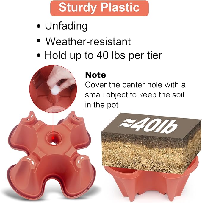 Vertical Planter 5 Tier Stackable Planters Garden Planters Strawberry Herb Flower and Vegetable Planter Indoor Outdoor Gardening Pots with Removable Wheels and Tools 2-Pack