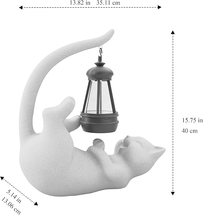 Solar Cat Garden Statue 15 Inch Porch Patio Decor for Outside Yard Decoration Outdoor Unique Housewarming Gardening Birthday Gifts for Cat Lovers Women Grandma